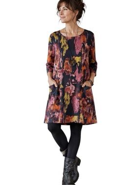 Thought London Lyocell Shift Dress Size 16 Pockets 3/4 Sleeve Abstract Print New